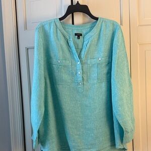 Talbots Aqua Split-Neck Linen Tunic